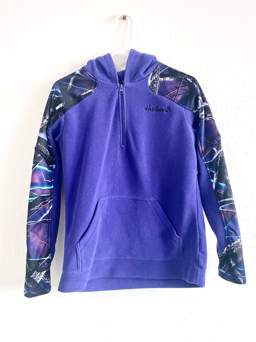 Huntsworth Purple Hunting Zip-Up Fleece Hoodie with Patterned Sleeves
